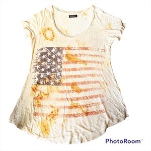 Lauren Moshi American flag t-shirt short sleeve flag tee ivory distressed look S